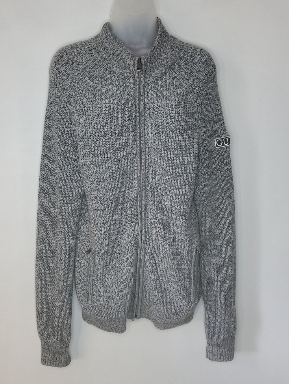 Guess Gray Zip-Up Knit Sweater Jacket